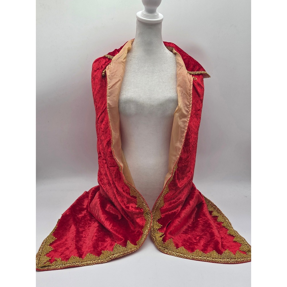 Yejianfeng Princess XM Red Velvet Gold Trim Hooded Cape Size S NWT 101-915